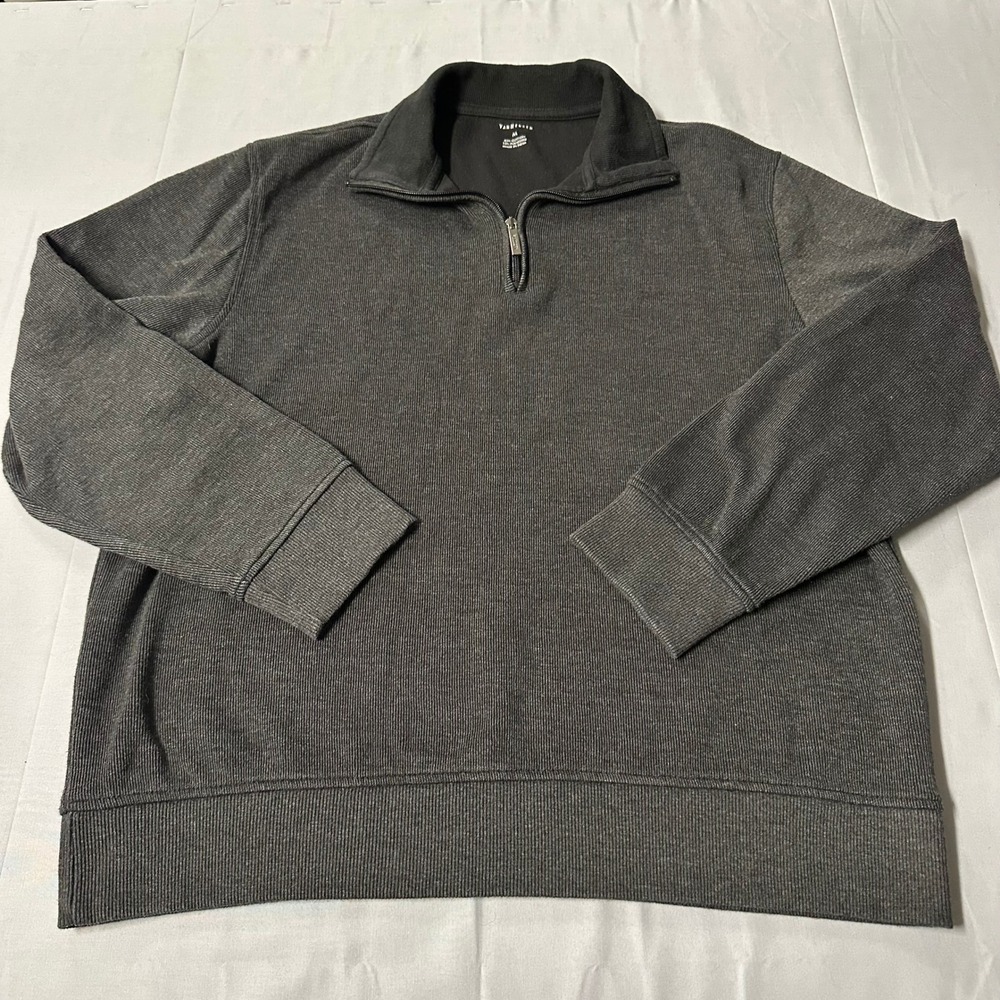 Van Heusen Mens Quarter Zip Pullover Sweater Charcoal Gray Ribbed Knit Size M‎